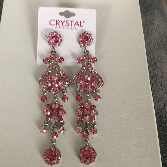 Pink and silver rhinestone earrings - Picture 2 of 5